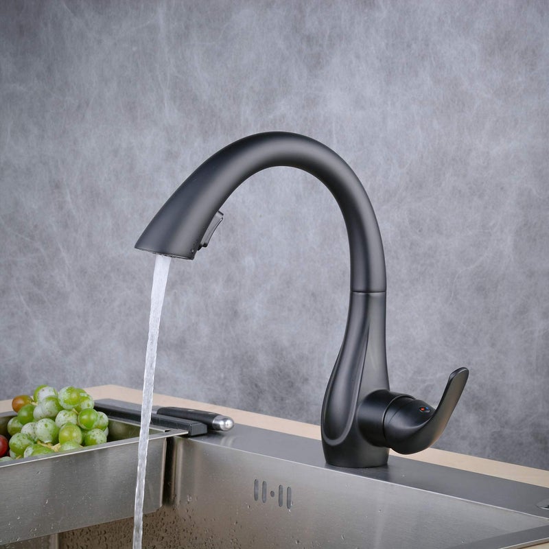 Beelee Kitchen Sink Faucets with 360 Â° Rotation Pull Out Swivel Spout,Single Handle Mixer Kitchen Faucets with 2-Function Sprayer, Black,BLSS1749B - Image 1